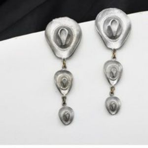 Cowboy Hat Dangle Earrings Silvertone